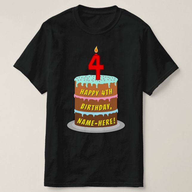 Camiseta 4.º cumpleaños — Torta y Vela divertida, con nombr (Diseño del anverso)