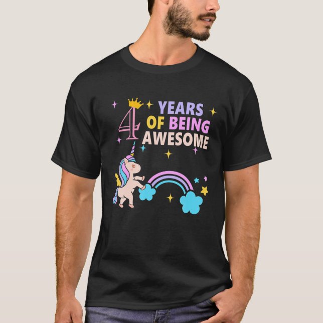 Camiseta 4.º Cumpleaños Unicornio Fiesta Arcoiris Jueves 4  (Anverso)