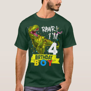 Camiseta 4.º Nacimiento 4 años Dinosaurio Saurus Rex