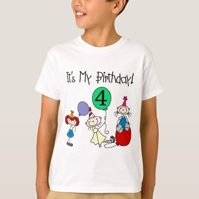 Camiseta 4.º Palo Niños Fiestas Camisas de cumpleaños y reg (Anverso)