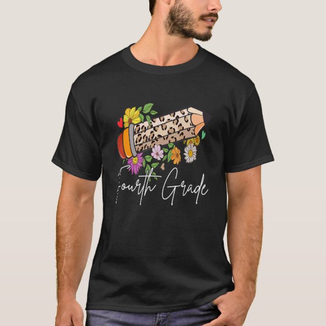 Camiseta 4.º Teache De Flor De Leopardo De Cuarto Grado (Anverso)