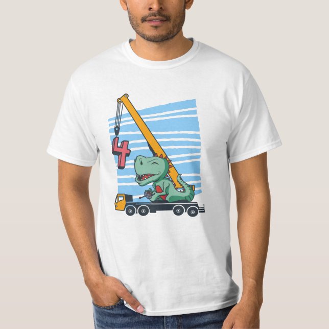 Camiseta 4 años 4º cumpleaños Crane Dinosaur (Anverso)