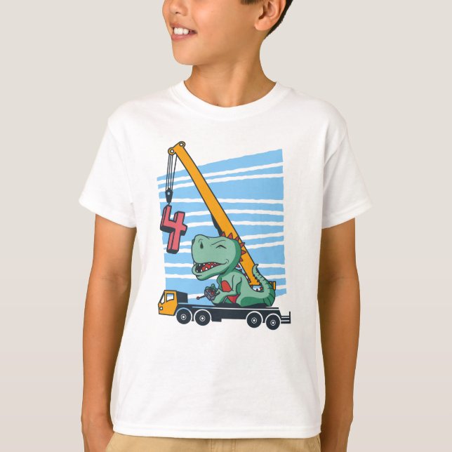 Camiseta 4 años 4º cumpleaños Crane Dinosaur (Anverso)