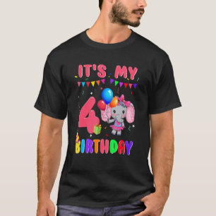 Camiseta 4 años Chicas de elefantes del cuarto cumpleaños a