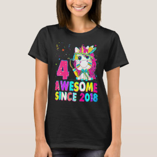 Camiseta 4 años de edad, cuarto cumpleaños, unicornio, Chic