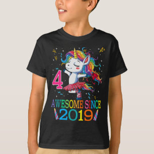 Camiseta 4 años de edad cuarto cumpleaños Unicornio Chica d