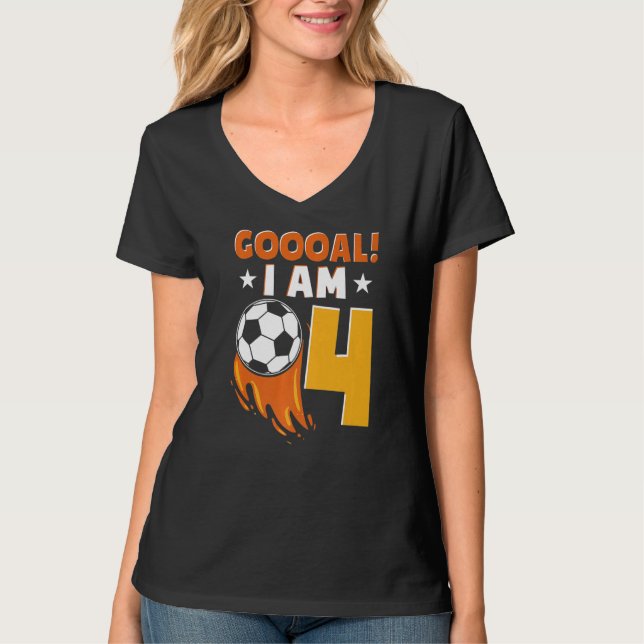 Camiseta 4 años de fiesta de cumpleaños con temática de fút (Anverso)
