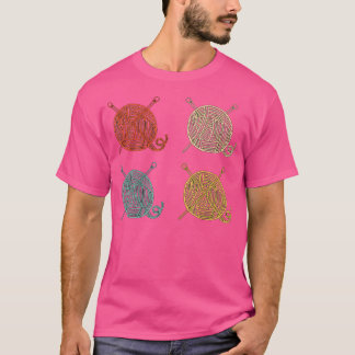 Camiseta 4 Bolas de Lana Retro Diseño Regalo para Tejedora