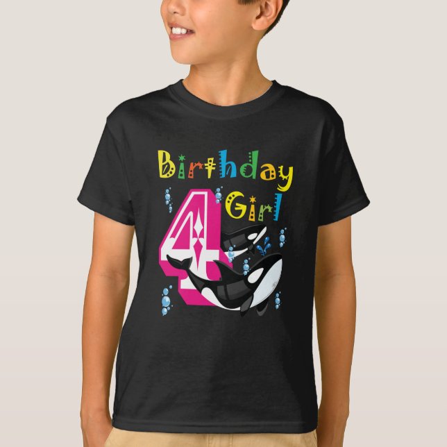 Camiseta 4 Chica de cumpleaños, orca asesina ballena (Anverso)