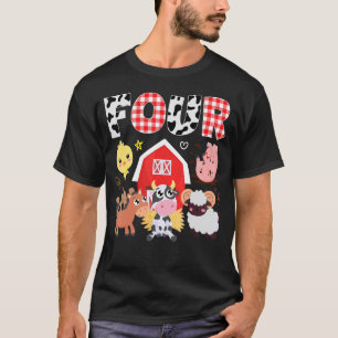 Camiseta 4 cumpleaños Temática de la granja de cuatro años