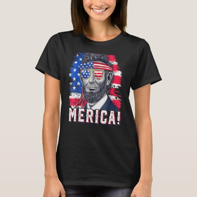 Camiseta 4 De Julio Abraham Lincoln Gafas De Sol American F (Anverso)