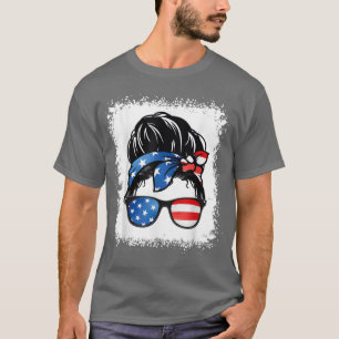 Camiseta 4 De Julio Abuela Americana Messy Bun Patriótico M