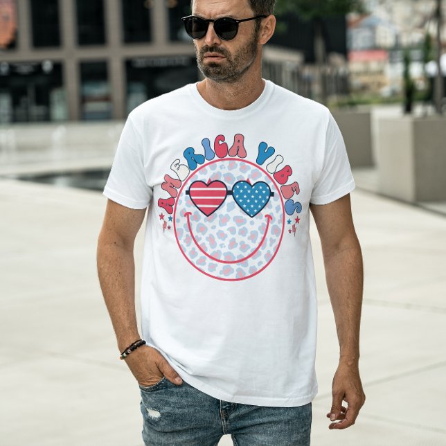 CAMISETA 4 DE JULIO AMÉRICA VIBES PERSONALIZADO SMILEY FACE (Subido por el creador)