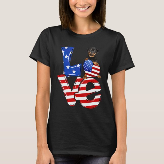 Camiseta 4 De Julio Amo Patriótico Rottweiler American Fla (Anverso)