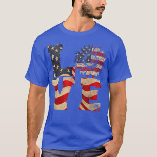 Camiseta 4 De Julio Amor Girasol Bandera Patriótica Estadou