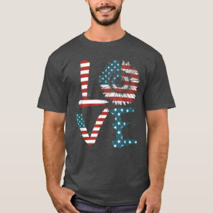 Camiseta 4 De Julio Amor Girasol Bandera Patriótica Estadou