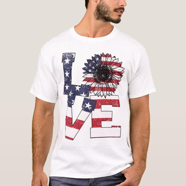 Camiseta 4 De Julio Amor Girasol Bandera Patriótica Estadou (Anverso)