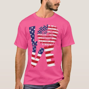 Camiseta 4 De Julio Amor Girasol Bandera Patriótica Estadou