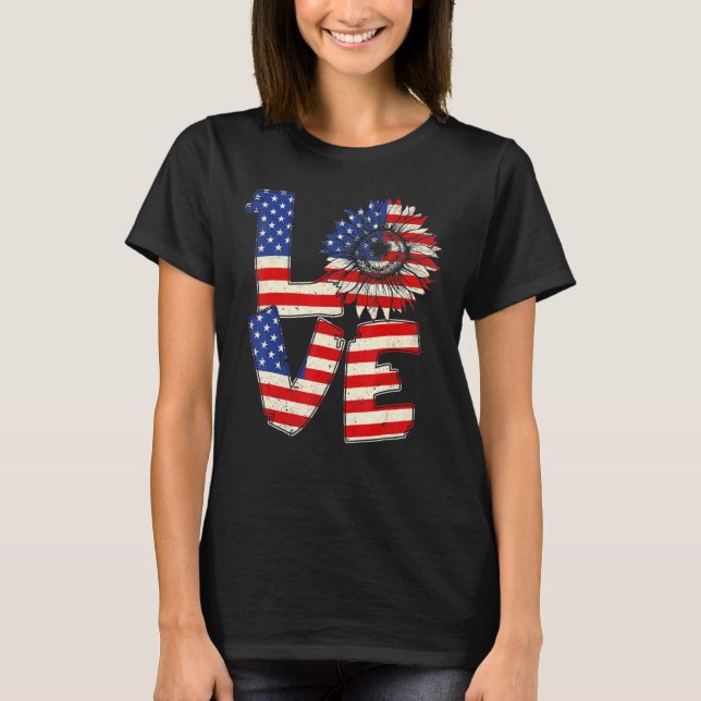 Camiseta 4 De Julio Amor Girasol Bandera Patriótica Estadou (Anverso)