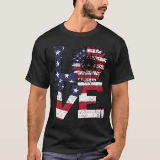 Camiseta 4 De Julio Amor Girasol Bandera Patriótica Estadou