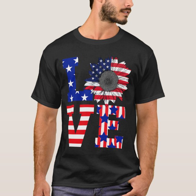 Camiseta 4 De Julio Amor Girasol Bandera Patriótica Estadou (Anverso)
