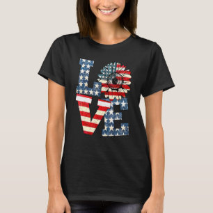 Camiseta 4 De Julio Amor Sunflower Bandera Estadounidense P