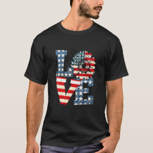 Camiseta 4 De Julio Amor Sunflower Bandera Estadounidense P