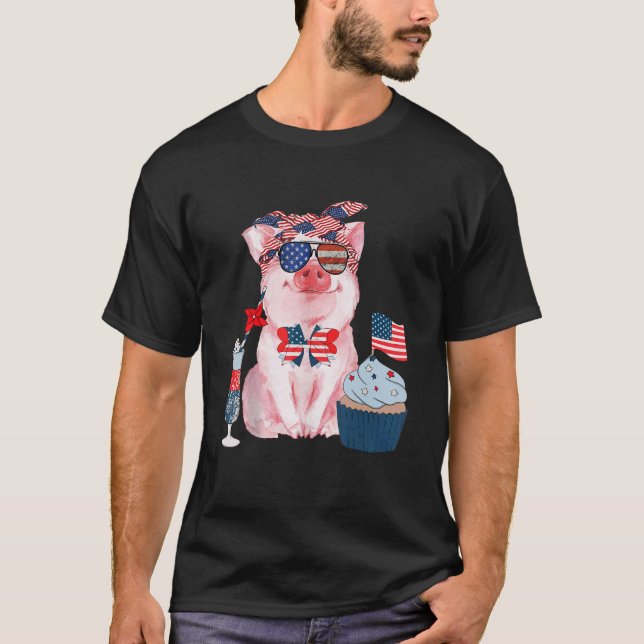 Camiseta 4 De Julio Animales De Granja Porcina Bandera Esta (Anverso)