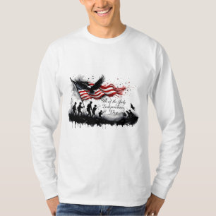 Camiseta 4 de julio Arte Patriótico con bandera y soldados