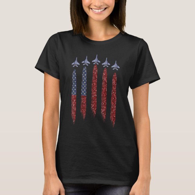 Camiseta 4 De Julio Avión De Combate Jet Azul Blanco Rojo E (Anverso)