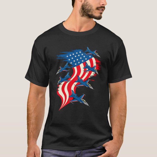 Camiseta 4 De Julio Avión De Combate Rojo Azul Blanco Ameri (Anverso)