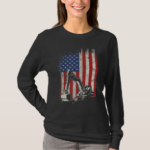 Camiseta 4 De Julio Bandera Americana Construcción Backhoe 