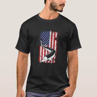 Camiseta 4 de julio Bandera Americana Sturgeon Pescando a p