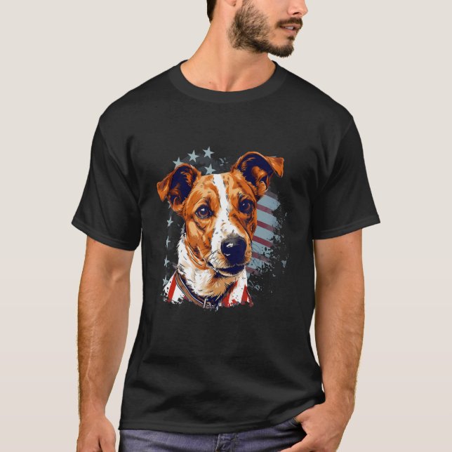 Camiseta 4 De Julio Bandera Estadounidense Jack Russell Dog (Anverso)