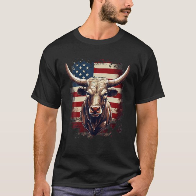 Camiseta 4 De Julio Bandera Estadounidense Texas Longhorn B (Anverso)