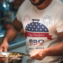 Camiseta 4 de julio bbq grill master parrillada roja y azul