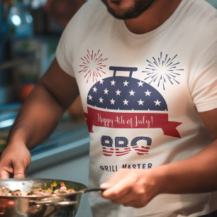 Camiseta 4 de julio bbq grill master parrillada roja y azul