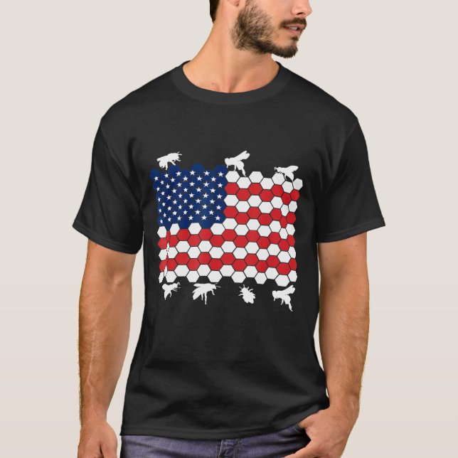 Camiseta 4 De Julio Bee Beekeeper Us Bandera Estadounidense (Anverso)