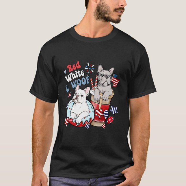 Camiseta 4 De Julio Bulldog Francés Francés Rojo Blanco Y (Anverso)