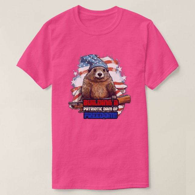 Camiseta 4 de julio Castor americano construyendo un D patr (Diseño del anverso)