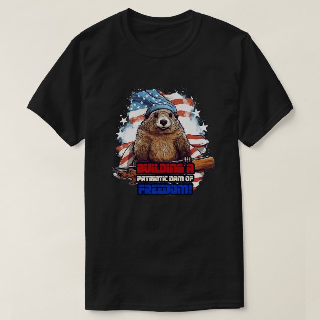 Camiseta 4 de julio Castor americano construyendo un D patr (Diseño del anverso)