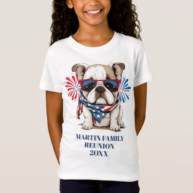 Camiseta 4 de julio Chica de Reunión Familiar de Bulldog Ro (Anverso)