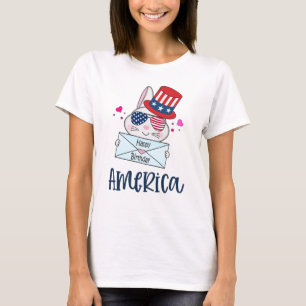 Camiseta 4 de julio Conejo con gafas solares con bandera de