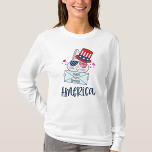 Camiseta 4 de julio Conejo con gafas solares con bandera de