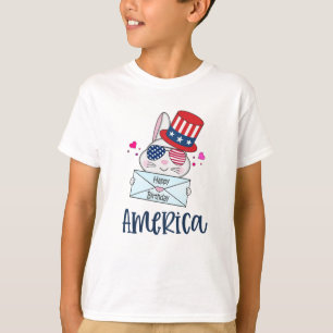 Camiseta 4 de julio Conejo con gafas solares con bandera de
