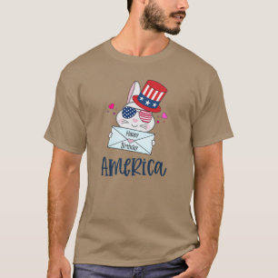 Camiseta 4 de julio Conejo con gafas solares con bandera de