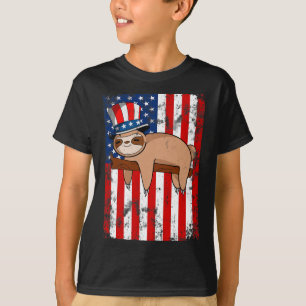 Camiseta 4 De Julio Cute Sloth Estados Unidos Bandera Indep