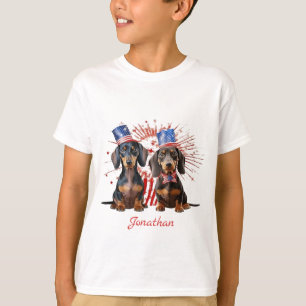 Camiseta 4 de Julio Dachshund Patriótico Bandera Americana