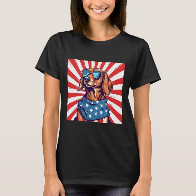 Camiseta 4 De Julio Dachsund Divertido Perro Salchicha Ween (Anverso)