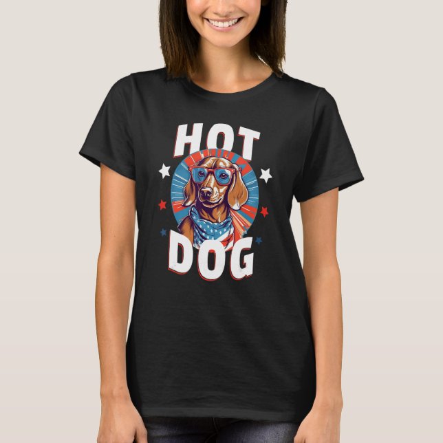 Camiseta 4 de julio Dachsund Weiner Dog Weenie USA Americ (Anverso)